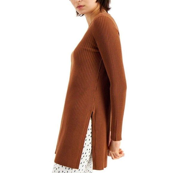 Alfani Tunic Sweater Top Brown Lightweight Ribbed Sz Large NEW - Picture 6 of 7
